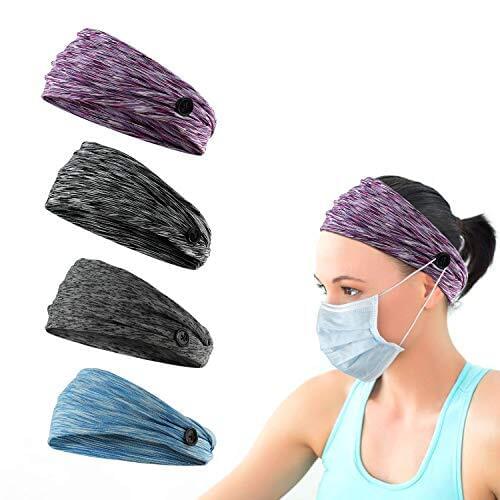 4pcs Button Yuga Headbands Set- Non Slip Elastic Headbands with Button in 4 Colors Hair Accessories for Women Men