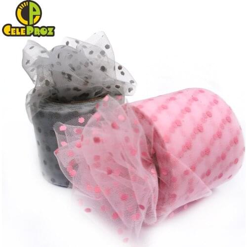 6cm 25Yards Dot Tulle Ribbon Roll DIY Handmade Craft Hair Ornament Baking Spot Printed Soft Glitter Mesh Fabric Supplies
