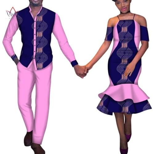 African Couple Clothes African Dresses for Women Bazin Riche African Men Print Top and Pants Wedding Party Clothes WYQ378