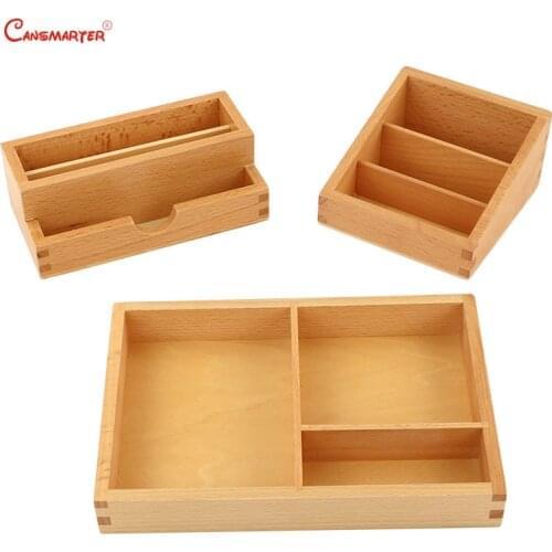 Cansmarter Montessori Kids Teach Box for Cards Beech Wooden Educational Preschool Children Card Holding Tray Toy Baby 3-6 Years