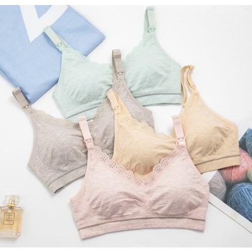Cotton seamless maternity bra removable padded Modal breastfeeding underwear front opening comfortable wireless nursing bra