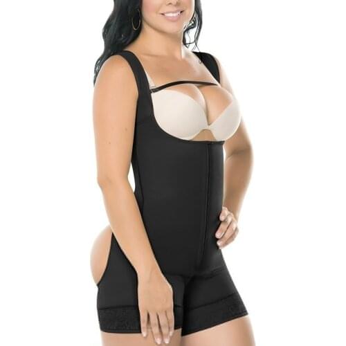 Black Open Bust Shapewear Plus Size Full Body Shapers Shorts High Elastic Waist Slim Tummy Control Bum Lifter Underwear Bodysuit