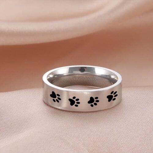 COOLTIME Dog Paw Print Cute Ring Women Stainless Steel Couple Rings Wedding Gift for Women Men Finger Ring Fine Jewelry