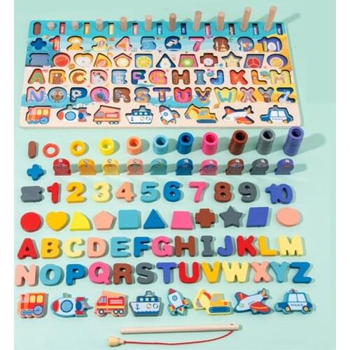 Montessori Wood Blocks Puzzle Board Set for Toddler Preschool Kids Learning 77HD