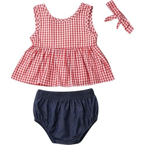 0-18M Newborn Kids Baby Girls Clothes set Sleeveless Plaid Tops Dress Tutu Shorts Pants suit Elegant Cute Sweet Outfits