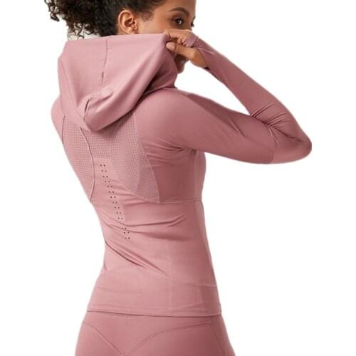 Breathable Mesh Hollow Women Yoga Shirt Long Sleeves Thumb Hole Slim Sports T Shirt Hoodie Elastic Quick Dry Running Clothing