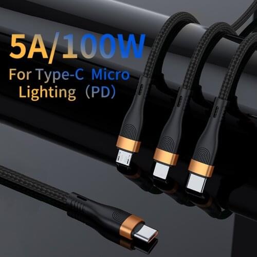 KAIQISJ 3 in 1 100W C To Type C Cable USBC PD Fast Charger Cord C 5A Type-c Cable For Xiaomi POCO X3 M3 Samsung Macbook iPad