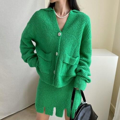 Green Cardigan Femme Warm Knitted Sweater Y2k Casual Loose 2021 Autumn Winter Knit Top Oversized Cardigan Women