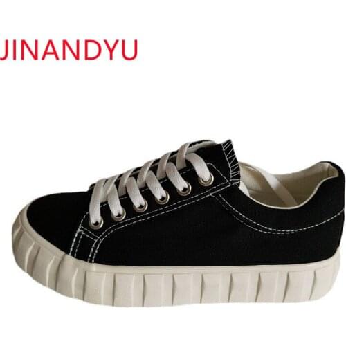 Platform Sneakers Women White Canvas Shoes for Women Black Fashion Ladies Shoes Sneakers Flats Woman Platforms Vulcanize Shoes