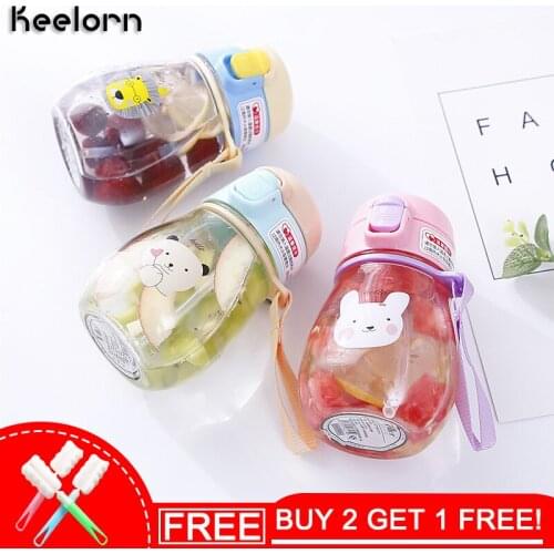 Keelorn 350ML High Quality Cute Cartoon Animals Plastic Kindergarten Portable Baby Kettle Plastic Bottle Creative With Straw
