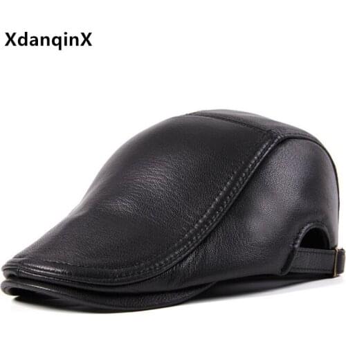 Autumn Mens Cap Natural Genuine Leather Hat Sheepskin Leather Beret Snapback Cap Adjustable Size Simple Casual Brand Sports Cap
