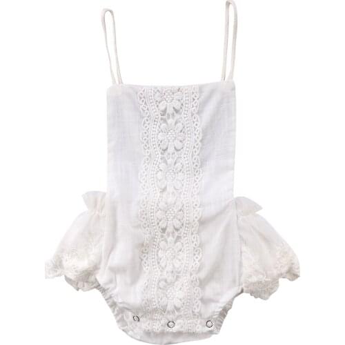 0-24M Kids Clothes Baby White Lace Floral Romper Halter Jumpsuit Girl Sunsuit Outfit