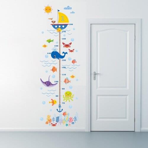 Creative Height Growth Chart Wall Sticker Kids Boys Girls Underwater Sea Fish Anchor Finding Decorative Decal Poster