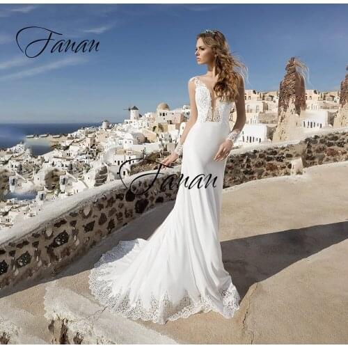 Deep V-Neck Long Sleeve Lace Appliques Wedding Dresses See-Through Court Train Mermaid Wedding Prom Gown Свадебное платье