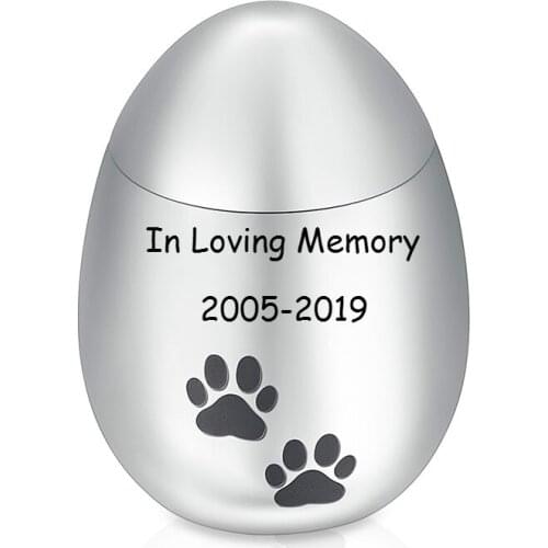 Egg Shape Stainless Steel Paw Print Cremation Mini Urn for Dog or Cat Ashes,Personized Engrave In Loving Memory Keepsake Urns