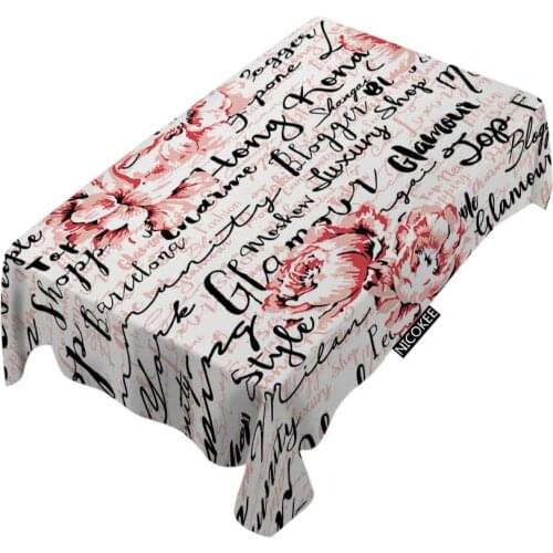 Fashion Typography Handwriting Script Flowers Font Fashion Printed Polyester Fabrics Tablecloth