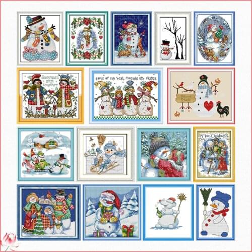 Christmas Snowman Series Cross Stitch Kit Stamped Pattern Counted 11 14CT Printed Handmade DIY Thread Embroidery Needlework Set