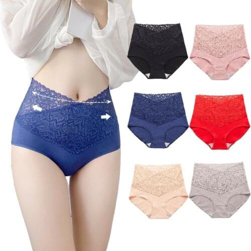 High Waist Underwear Women Cotton Lace Panties Hot Temptation Sexy Girls Belly Briefs Abdominal Underpants