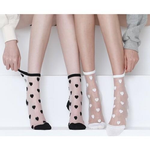 2021 New Fashion Women Socks Summer Harajuku Sexy Transparent Female Short Socks Korean Style Girls Cute Heart Funny Socks