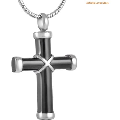 IJD8350 Black Memorial Cross Urn Necklace Ashes Holder Keepsake For Men Funeral Jewelry Pendants-Wholesale Cremation Jewelry
