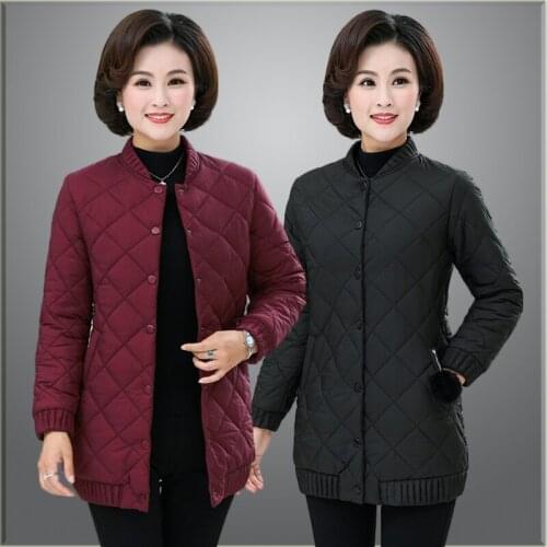 Coat women autumn and winter middle-aged and elderly solid-color cotton-padded jacket female mothers cotton jacket female