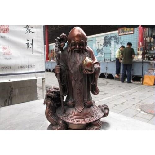 Song voge gem S0839 9 China classic Bronze Copper Lucky famous peach Longevity god on Turtle Statue