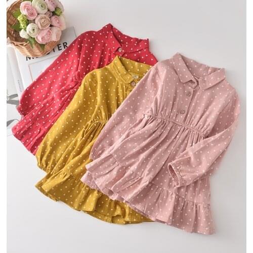 Baby Girls Dresses 2020 New Autumn Toddler Kids Long Sleeve Fall Turn-down Collar Dress Children Love Pattern Clothes