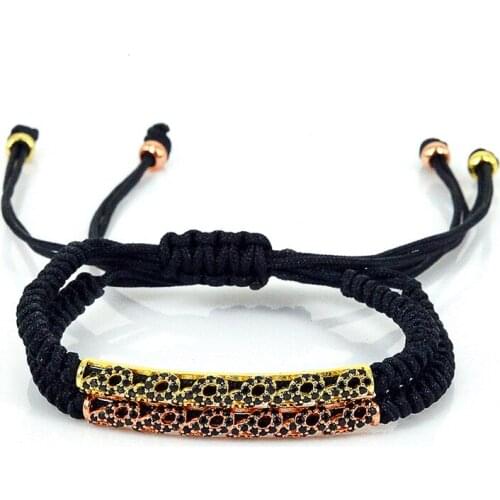 Macrame Braiding Bracelet Women Gift Rose Gold Color CZ Charm Rope Weaven Bracelet Vintage Style Good Luck Symbol