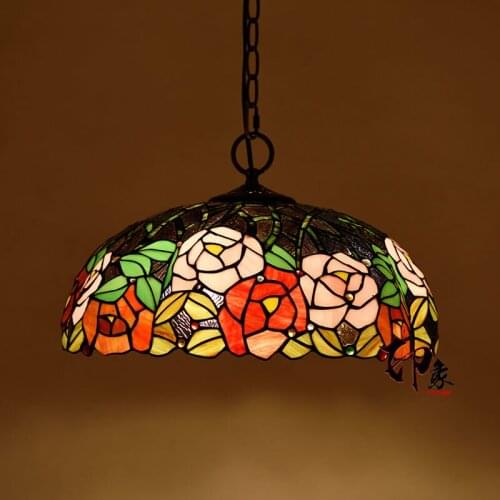 16inch Tiffany Flower Stained Glass Suspended Luminaire E27 110-240v Chain Pendant Lights For Home Parlor Dining Room luminaire