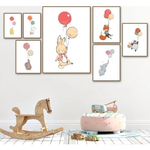 Nordic Posters And Prints, Rabbit, Elephant, Fox, Bear, Wall Canvas Painting, Wall Pictures For Kids Room Decor