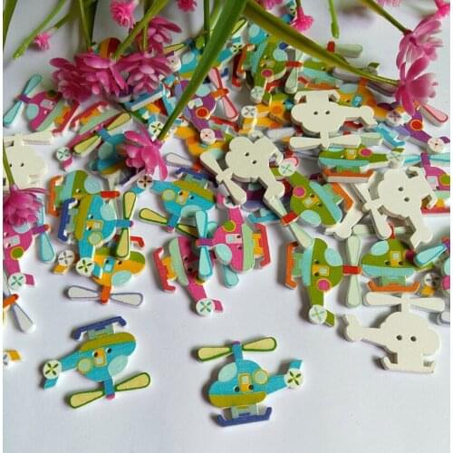 Mixed Color 60Pcs Multicolor Cartoon airplane Printing Botones 2 Holes Buttons Scrapbooking Wood Sewing Supplies Accessories