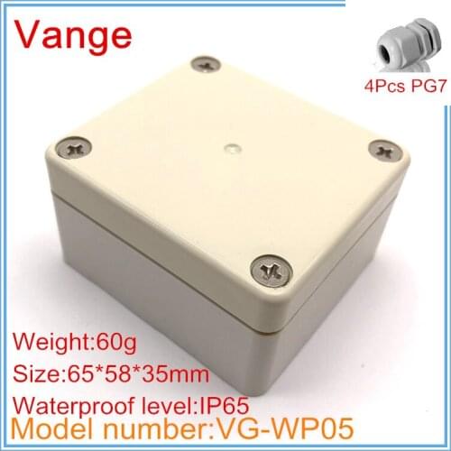Promotional packing molding make IP65 waterproof ABS plastic project box with 4pcs PG7 waterproof cable gland 65*58*35mm