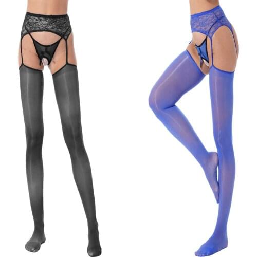 Sexy Exotic Thigh Stockings With Garter Belt Women Transparent Fishnet Crotchless Pantyhose Lingerie Plus Size Thigh High Socks