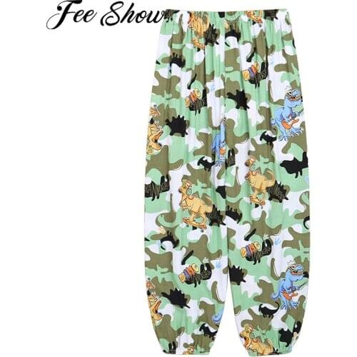 Kids Girls Yoga Pants Summer Casual Boho Print Harem Pants Soft Elastic Waist Cartoon Animal Print Sun Protection Bloomers Pants