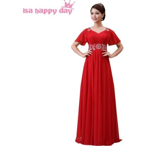 Girls elegant red formal cap sleeve bridesmaids chiffon beaded dress long party occasion dresses under $50 for wedding H2004