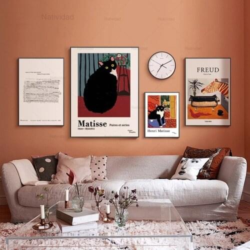 Nordic Canvas Painting Matisse Black Cat Vintage Art Poster Aesthetic Retro Prints Wall Modern Home Decoration Toilet Bathroom