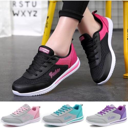 Womens Sneakers Fashion Mesh Lightweight Breathable Soft Lace Up Running Shoes Casual Sports Shoes