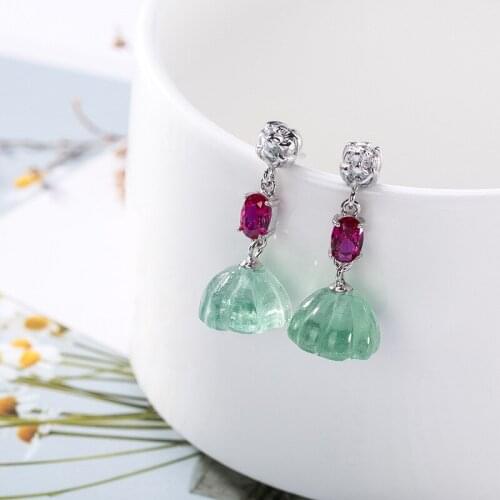 2018 New Gemstone Earrings For Women 100% 925 Sterling Silver Mosaic Natural Fluorite Elegance Drop Earrings Wedding Jewels