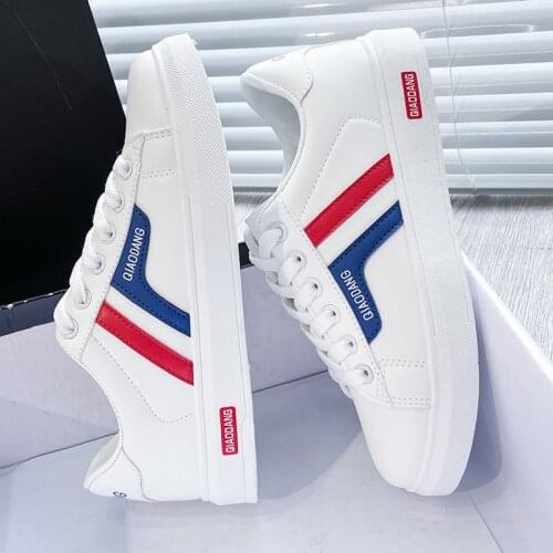 Flat White Shoes for Women 2021 Spring New Student Daily Korean Style Lace up Casual White Shoes for Women Ins Fashion