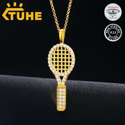 Fashion Top Quality 100% 925 Sterling Silver Racket Moissanite Pendant Necklace For Women Mens Hip Hop Jewelry Drop Shipping