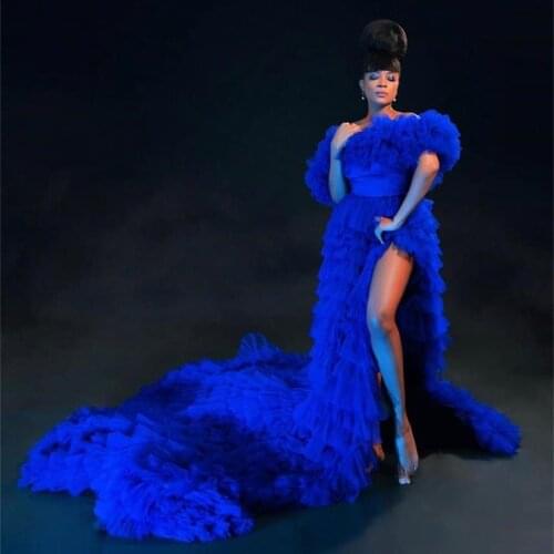 Royal Blue Runway Dresses High Split Women Prom Dresses Abiti Da Sera Robe De Soiree Formal Evening Gowns Abiye Gece Elbisesi