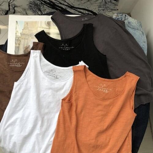 Summer Casual Cotton Vest Camisole Women Solid O-neck White Yellow Harajuku Vest Top Camisetas Mujer Tank Tops
