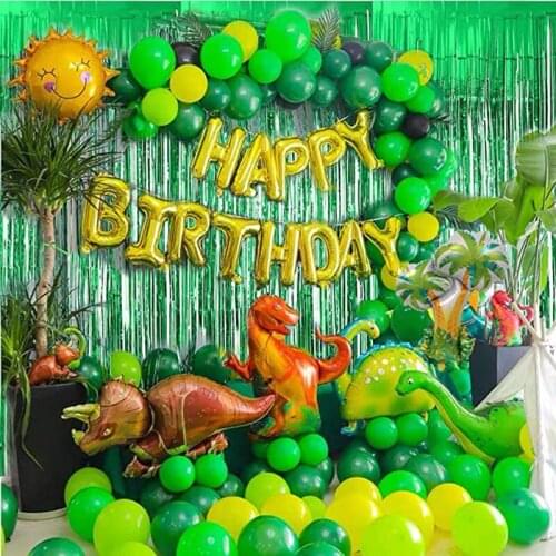 113pcs Dinosaur Birthday Party Decoration Balloons Arch Garland Kit Happy Birthday Balloon Foil Curtains Dino Themed Party Favor