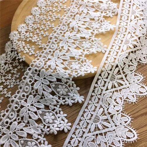 2 Yards White Hollowed Out Flower Fringe Lace Trim Crochet Trimming Wedding Dress Lace Free Shipping