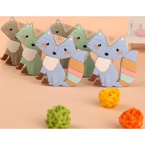 Kovict 5/10pcs Baby New Cartoon Animal Fox Food Grade Silicone Pendant DIY Teething Toy Small Tooth Stick Baby Teether Gift