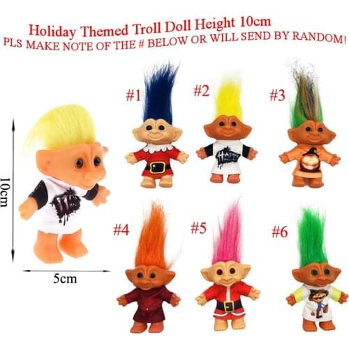 6xvintage NEW full hair 1inch MINI. treasure good lucky russ troll doll keychain pen top party favors loot bag fillers give away