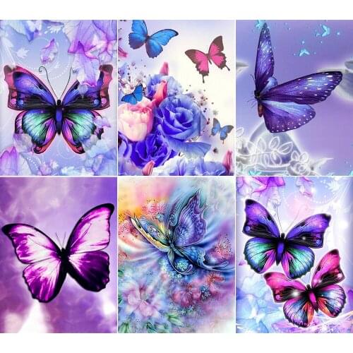 5D DIY Diamond Painting Purple Butterfly Dream Full Square Animal Mosaic Diamond Embroidery Decoration Home Painting Handmade