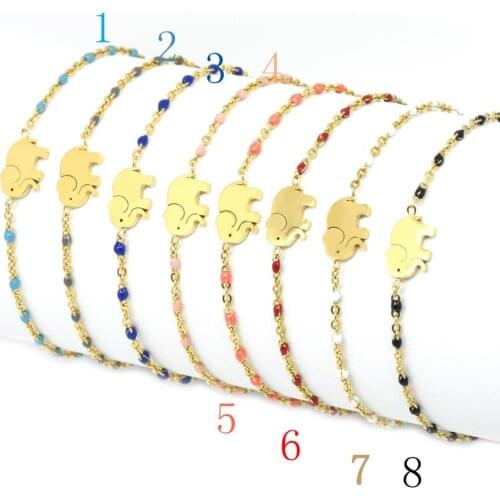 Charm elephant cactus number luck 8 pattern crystal chain multi-color plating 24k gold link bracelet for woman girl dainty gift