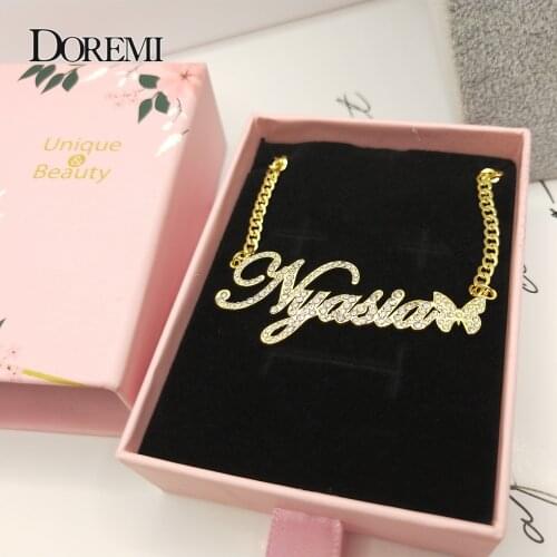 DOREMI 2020 Custom Stainless Steel Name Necklace With Butterfly For Women Gold Cuban Chain Choker Personalized Custom Jewelry