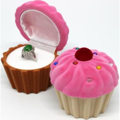 Cake Cup Shape Velvet Ring Box Earring Pendant Necklace Gift Jewelry Boxes Cases For Wedding Ring Valentines Day Wholesale 50pc